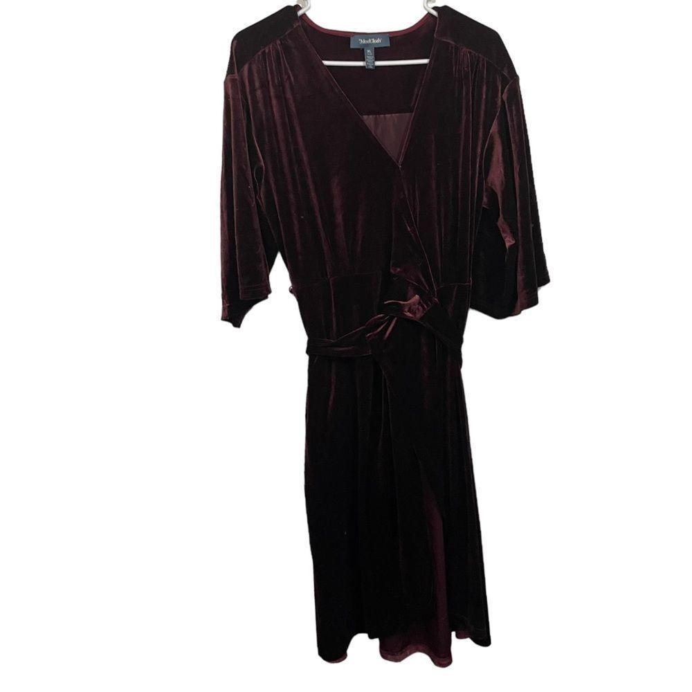Modcloth Burgundy Velvet Midi Length Wrap Dress
